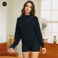 2021 NUEVO ARURCA MODIA FUSIÓN Moda Color negro Sweater Shorts de compresión de 2 piezas